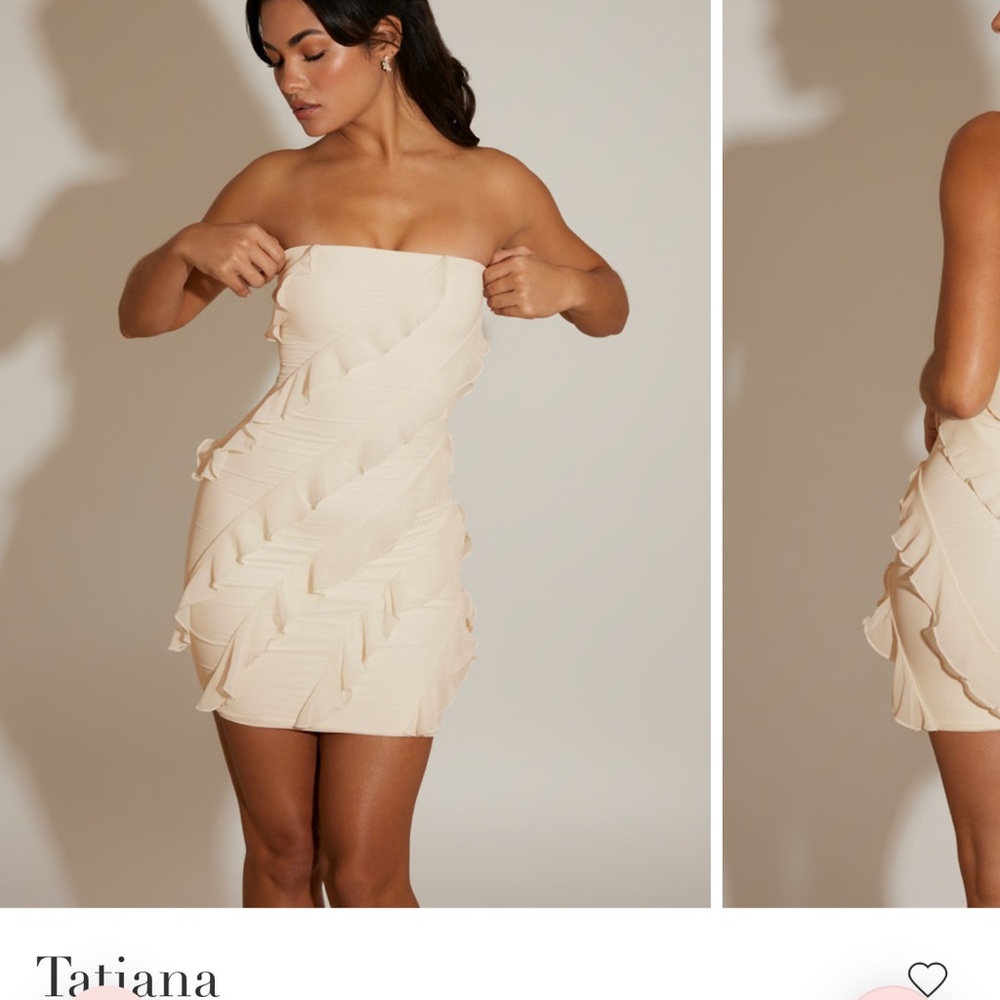 Oh Polly Bandeau Ruffle Detail Mini Dress in White